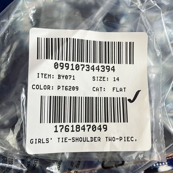 J Crew Crewcuts Swimsuit‎ Size 14 Blue White Tie Shoulder Bikini Top - Picture 5 of 6